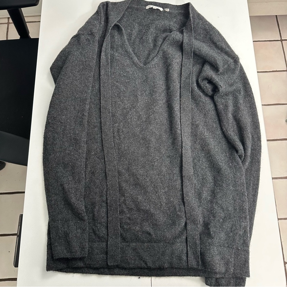 Vince Grey Wool Sweater with Drawstring Detail Size M